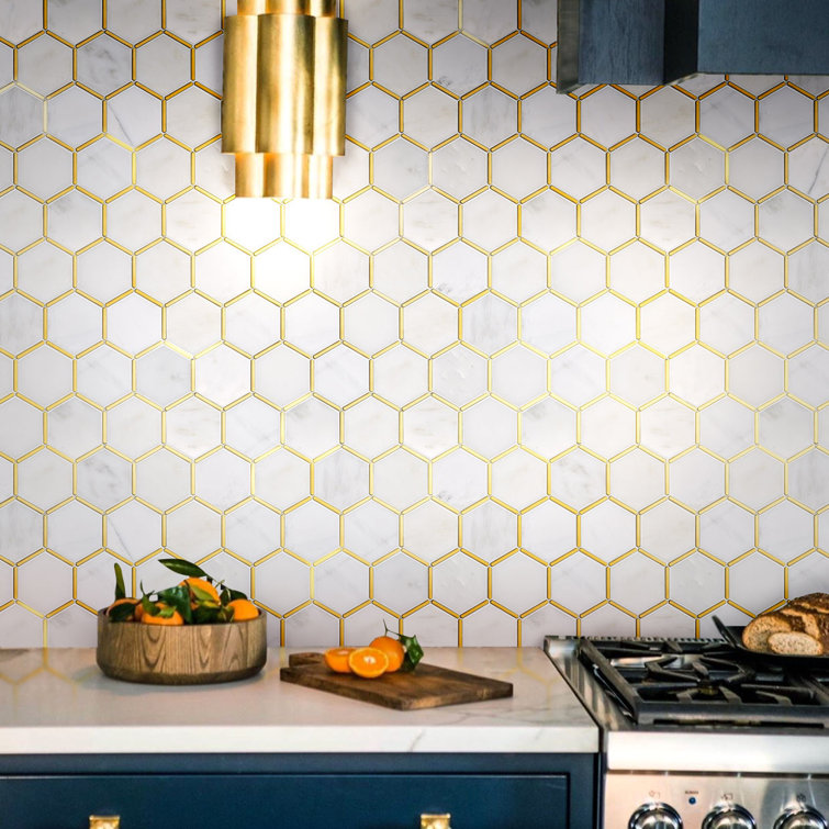 White and Gold Marble Honeycomb Mosaic Wall Tile