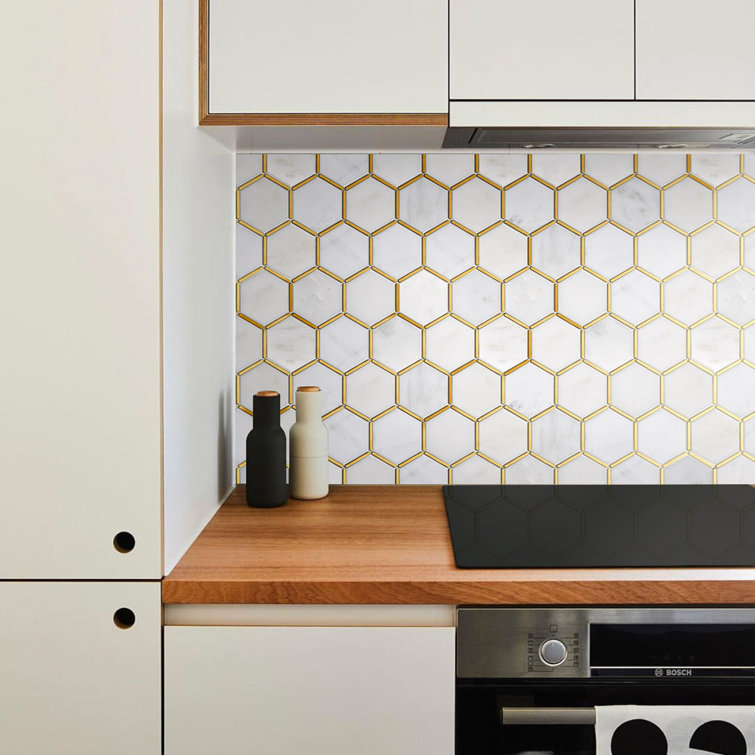 White and Gold Marble Honeycomb Mosaic Wall Tile