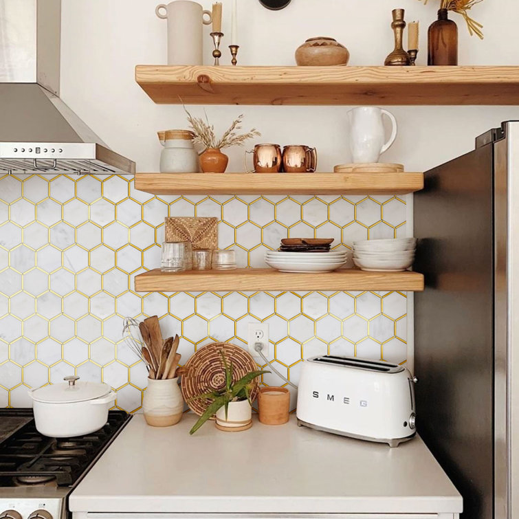 White and Gold Marble Honeycomb Mosaic Wall Tile