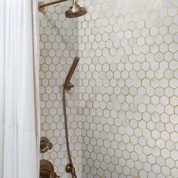 White and Gold Marble Honeycomb Mosaic Wall Tile