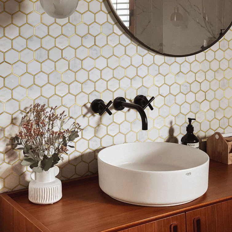 White and Gold Marble Honeycomb Mosaic Wall Tile