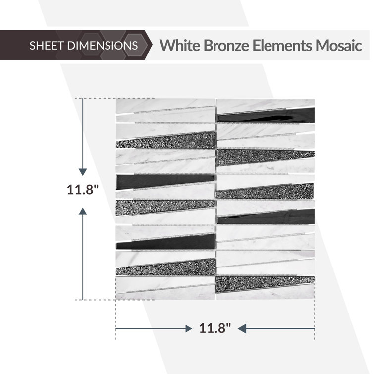 12" x 12" White and Black Polished Glass Mosaic Tile