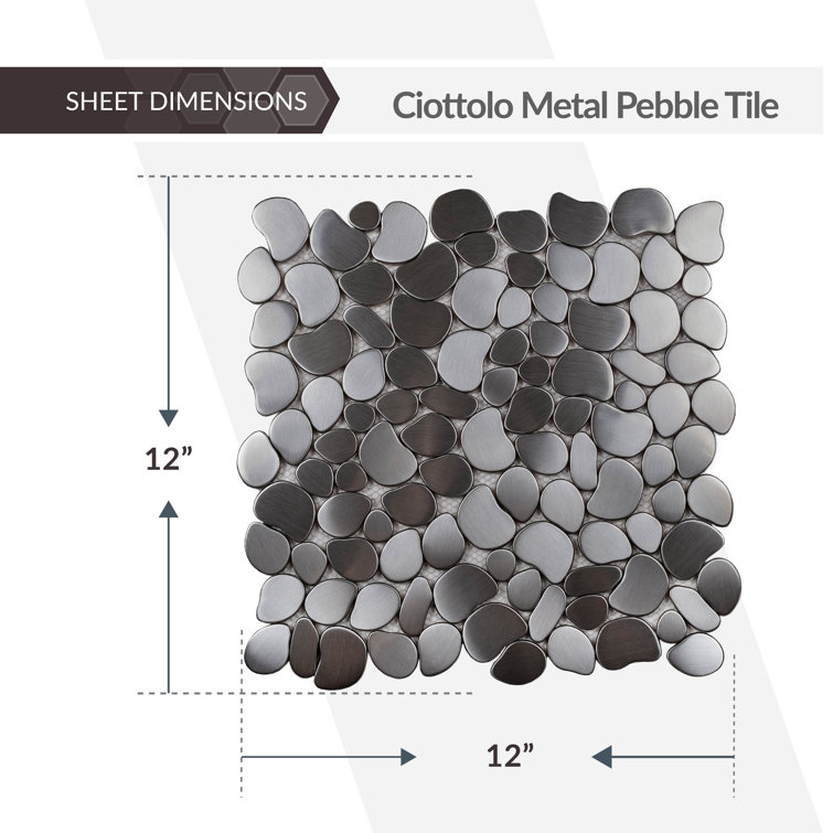 12" x 12" Platinum Polished Stainless Steel Pebble Mosaic Tile