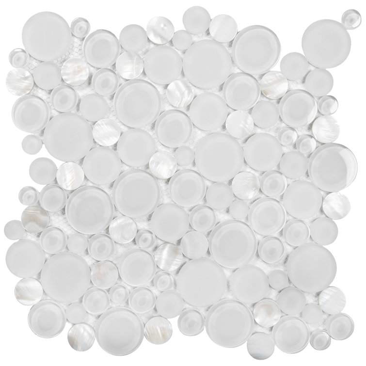 12" x 12" White Glass and Shell Mosaic Tile Sheet