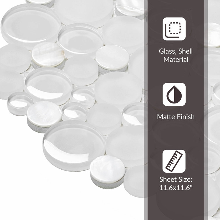 12" x 12" White Glass and Shell Mosaic Tile Sheet
