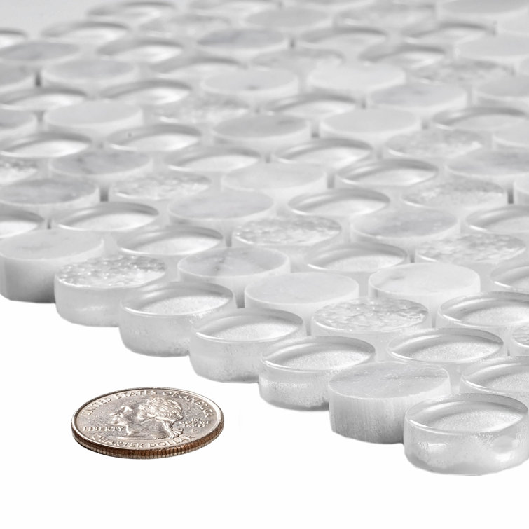 12" x 12" White Marble and Glass Penny Round Mosaic Tile