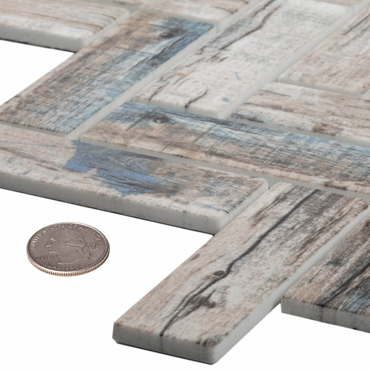 11" x 12" Beige and Blue Matte Mosaic Tile