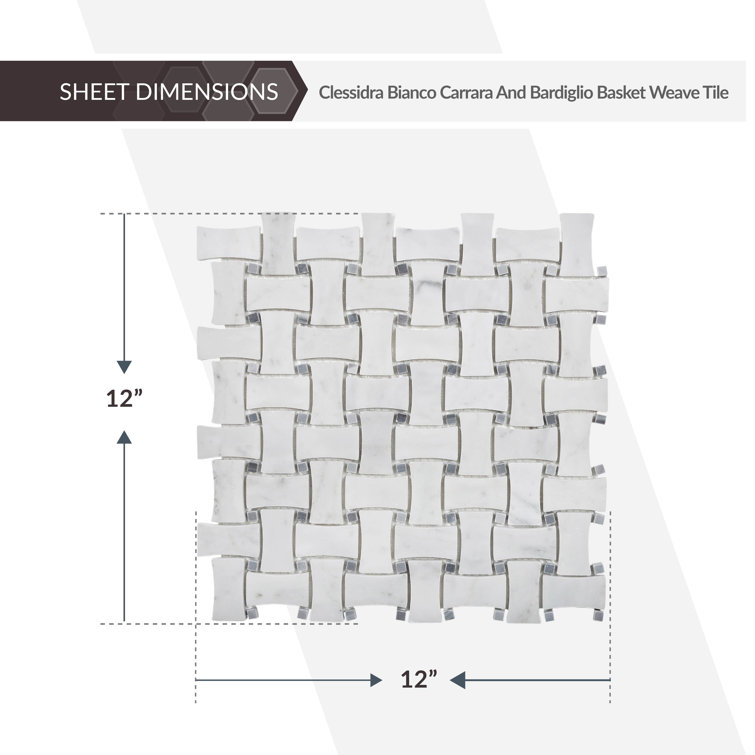12" x 12" Gray Marble Basketweave Mosaic Tile
