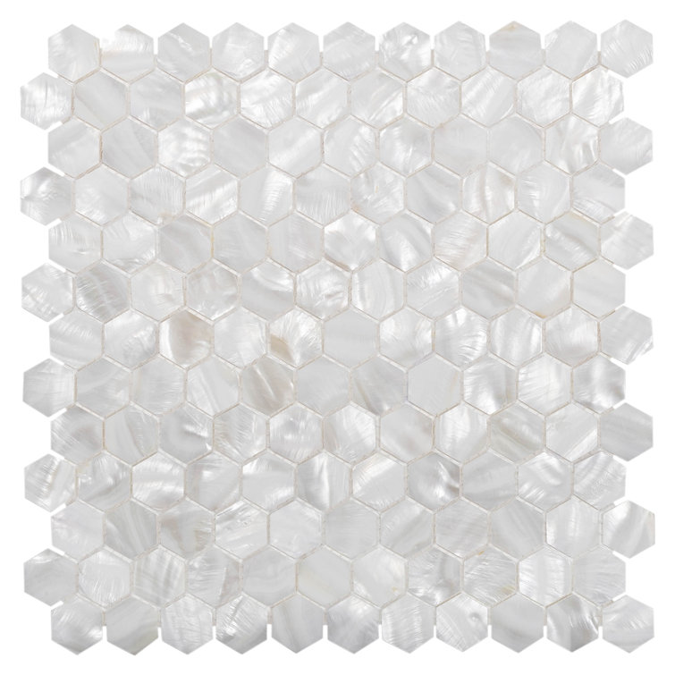 11.6" White Seashell Hexagon Mosaic Wall and Floor Tile