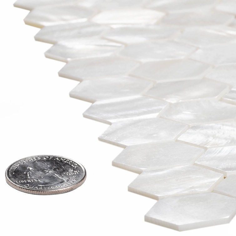 11.6" White Seashell Hexagon Mosaic Wall and Floor Tile