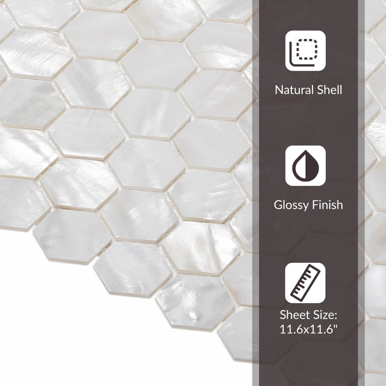 11.6" White Seashell Hexagon Mosaic Wall and Floor Tile
