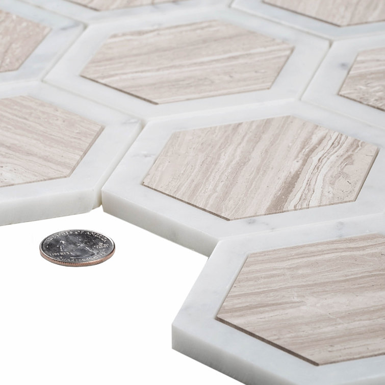 Beige Polished Marble Hexagonal Mosaic Tile for Walls