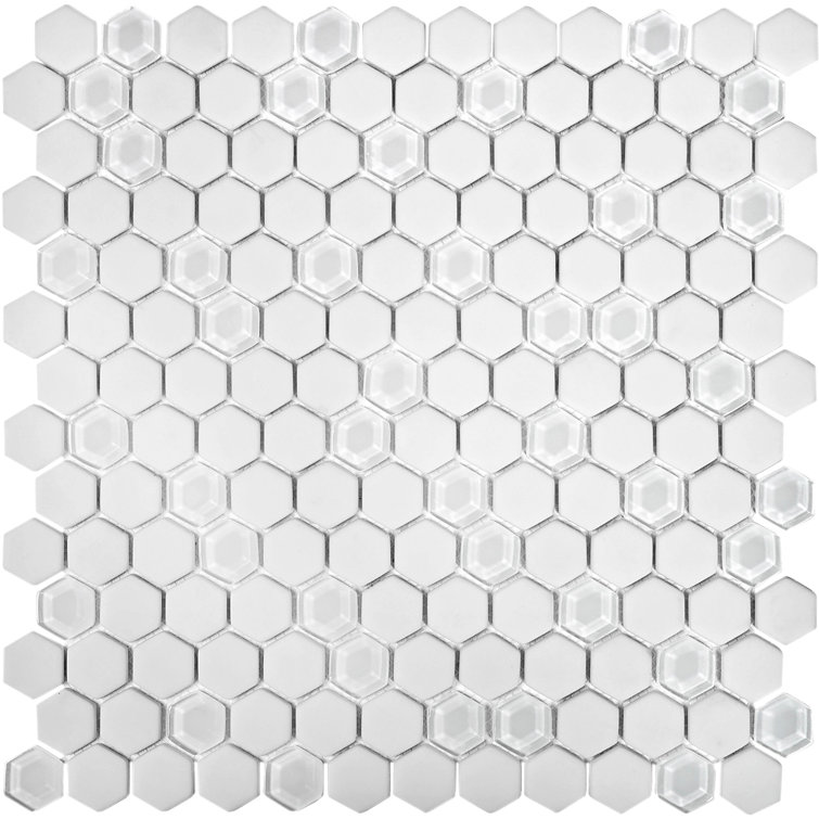 12" x 12" White Glass Honeycomb Mosaic Tile