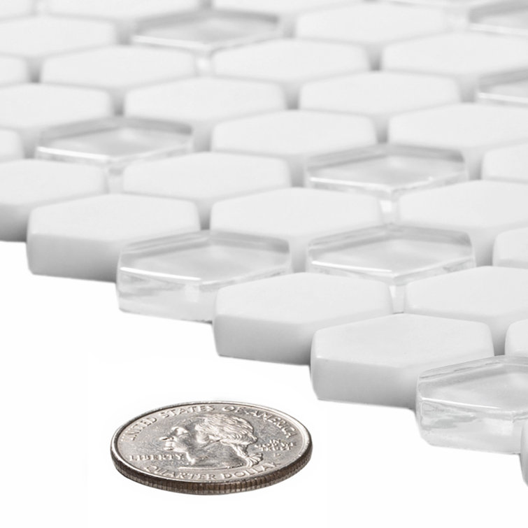 12" x 12" White Glass Honeycomb Mosaic Tile