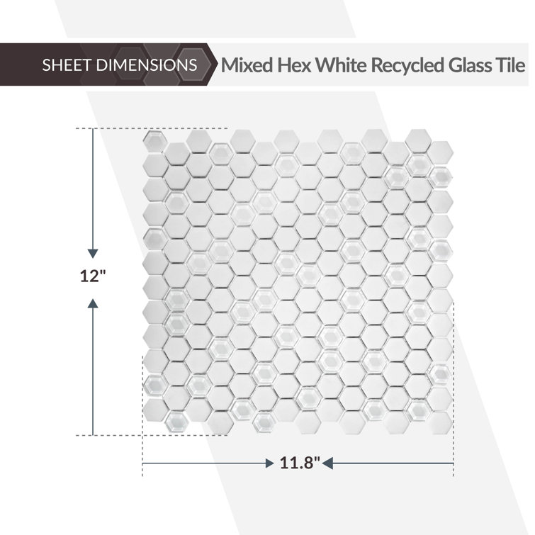 12" x 12" White Glass Honeycomb Mosaic Tile