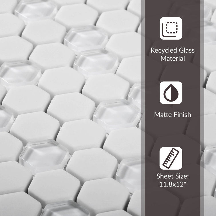 12" x 12" White Glass Honeycomb Mosaic Tile
