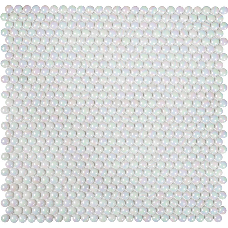 12.8" x 12.5" White Iridescent Glass Mosaic Tile