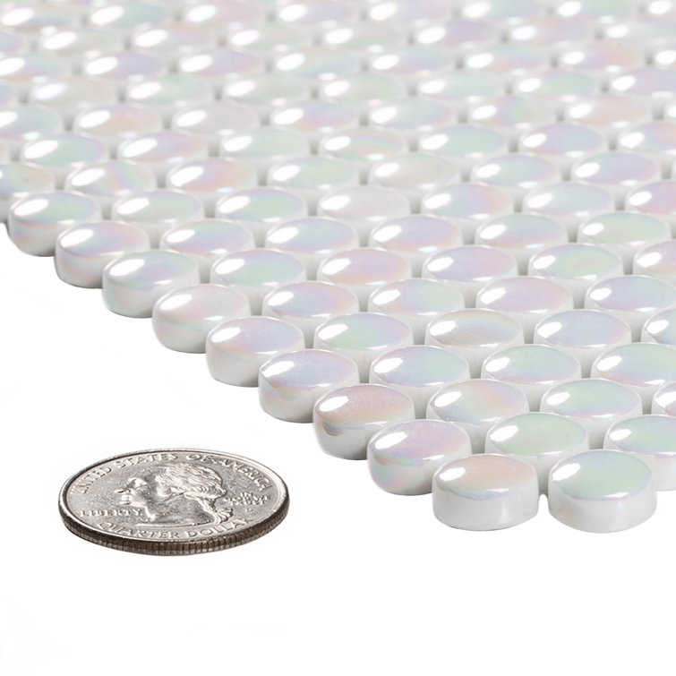 12.8" x 12.5" White Iridescent Glass Mosaic Tile