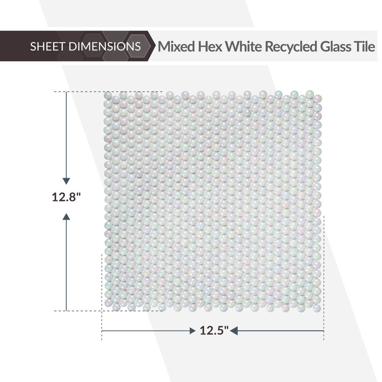 12.8" x 12.5" White Iridescent Glass Mosaic Tile
