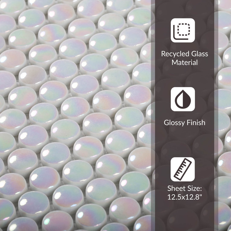 12.8" x 12.5" White Iridescent Glass Mosaic Tile