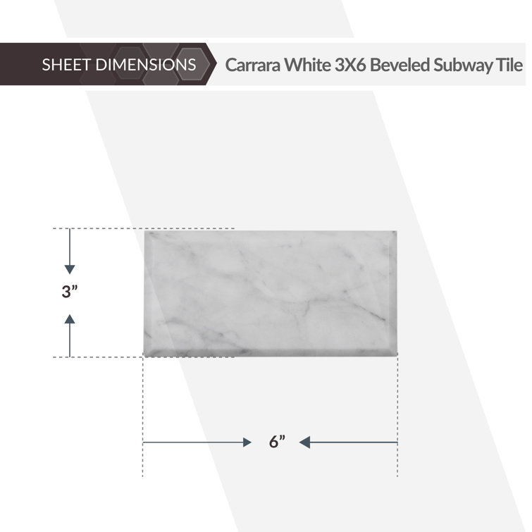 3" x 6" Polished Beveled Marble Look Subway Tile