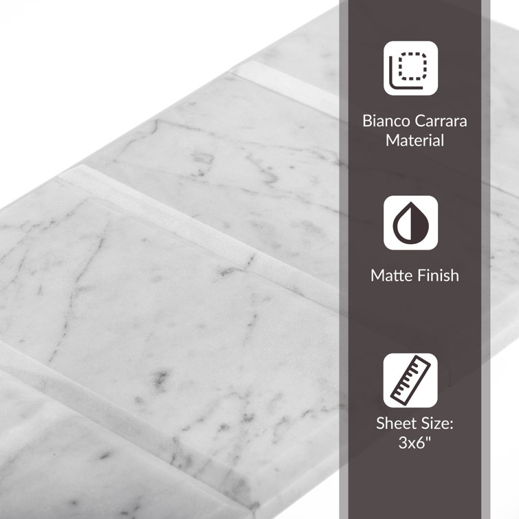 3" x 6" Polished Beveled Marble Look Subway Tile