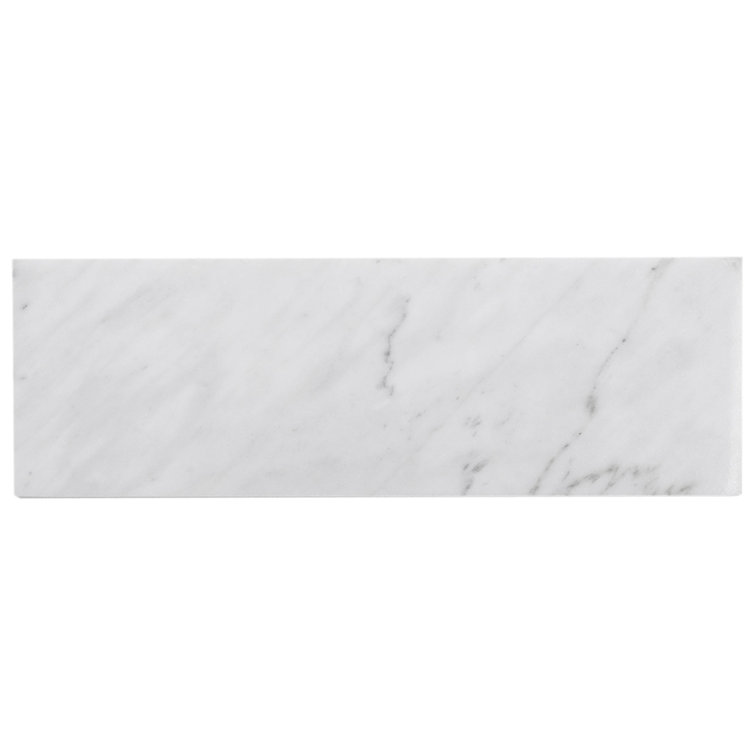 4" x 12" Polished White Marble Look Subway Tile