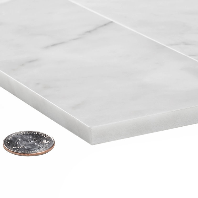 4" x 12" Polished White Marble Look Subway Tile