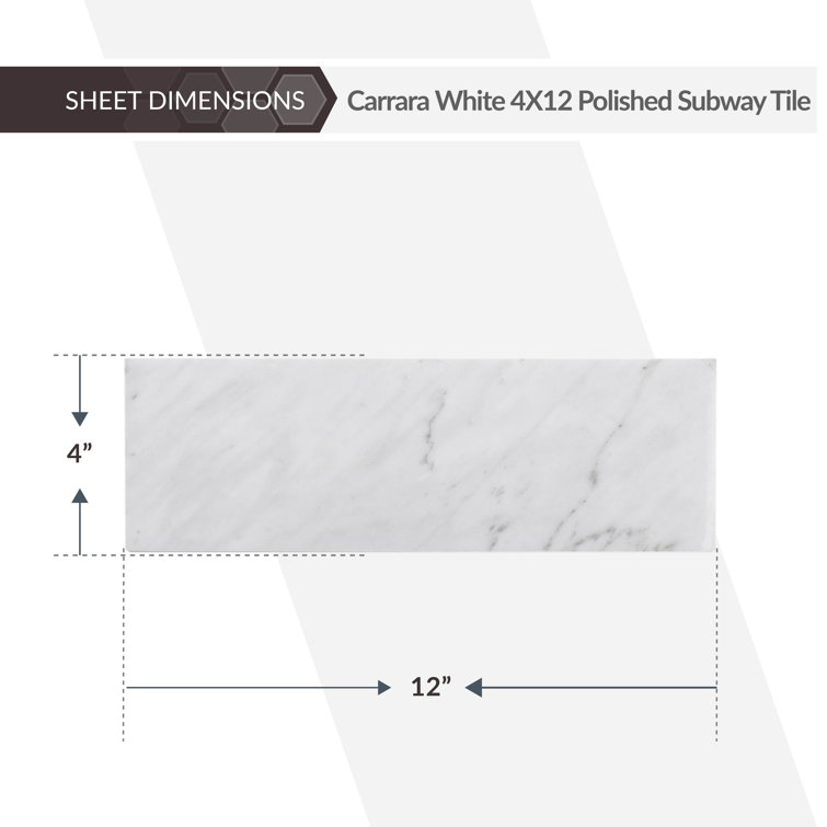 4" x 12" Polished White Marble Look Subway Tile
