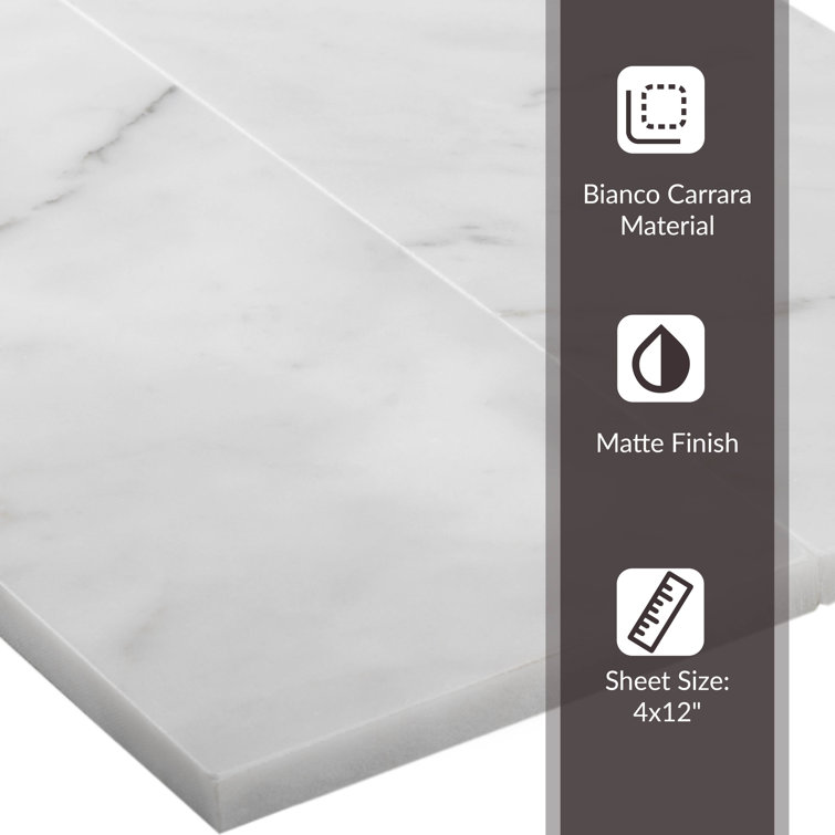 4" x 12" Polished White Marble Look Subway Tile