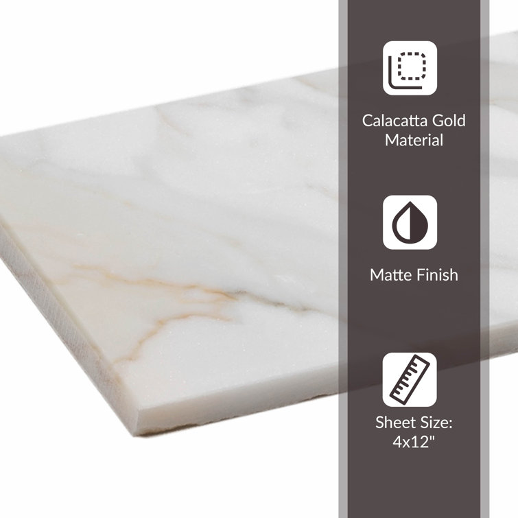 4" x 12" White Marble Look Subway Tile