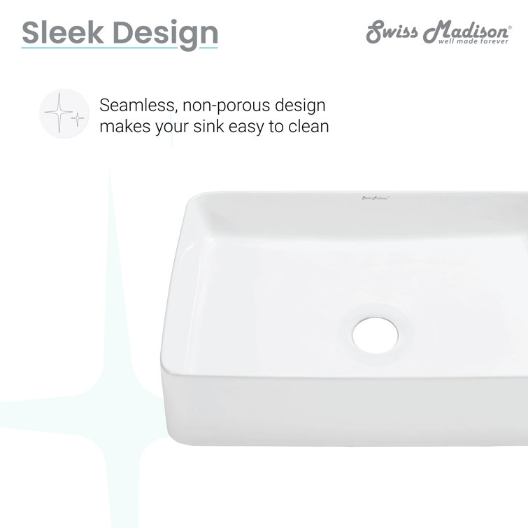 White Ceramic Above-Counter Rectangular Vessel Sink