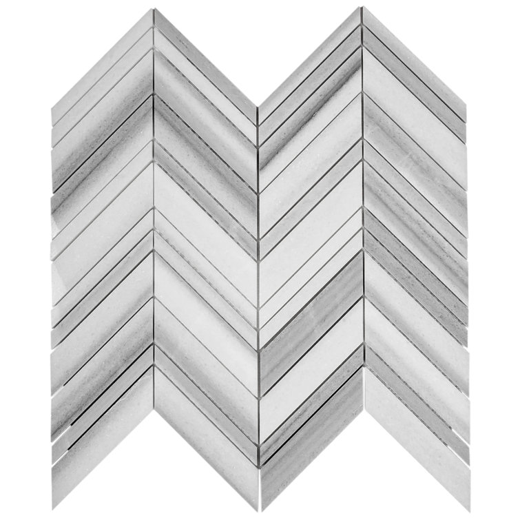12" x 12" Gray and White Polished Marble Chevron Tile