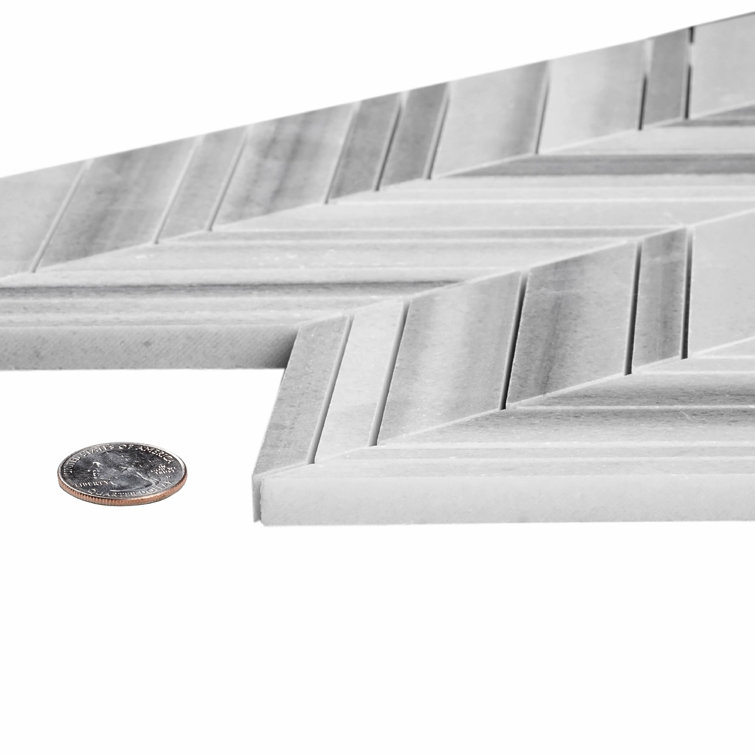 12" x 12" Gray and White Polished Marble Chevron Tile