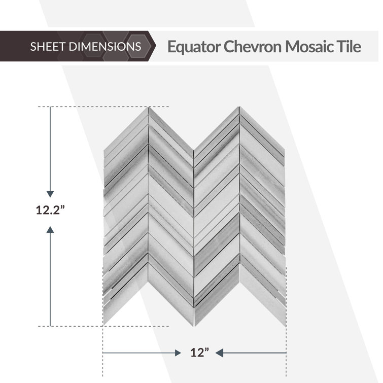 12" x 12" Gray and White Polished Marble Chevron Tile