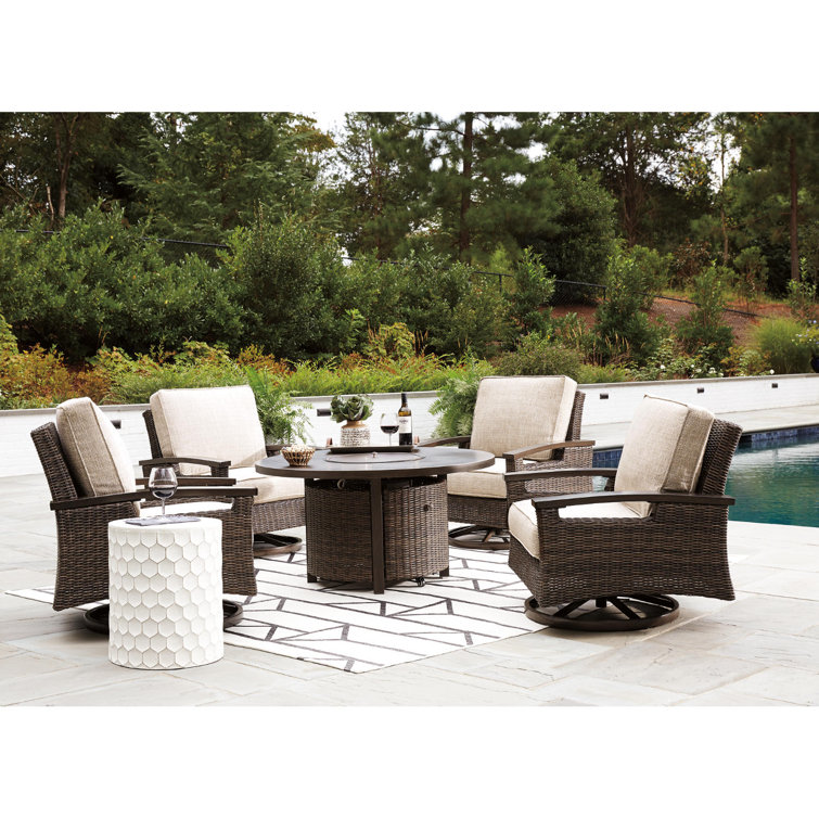 Brown Round Aluminum and Wicker Gas Fire Pit Table
