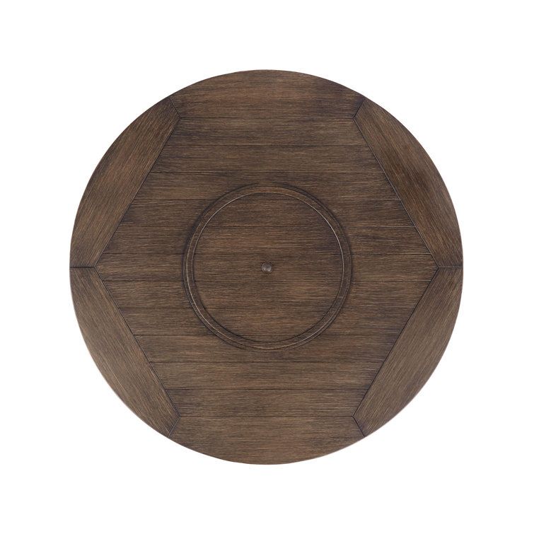 Brown Round Aluminum and Wicker Gas Fire Pit Table