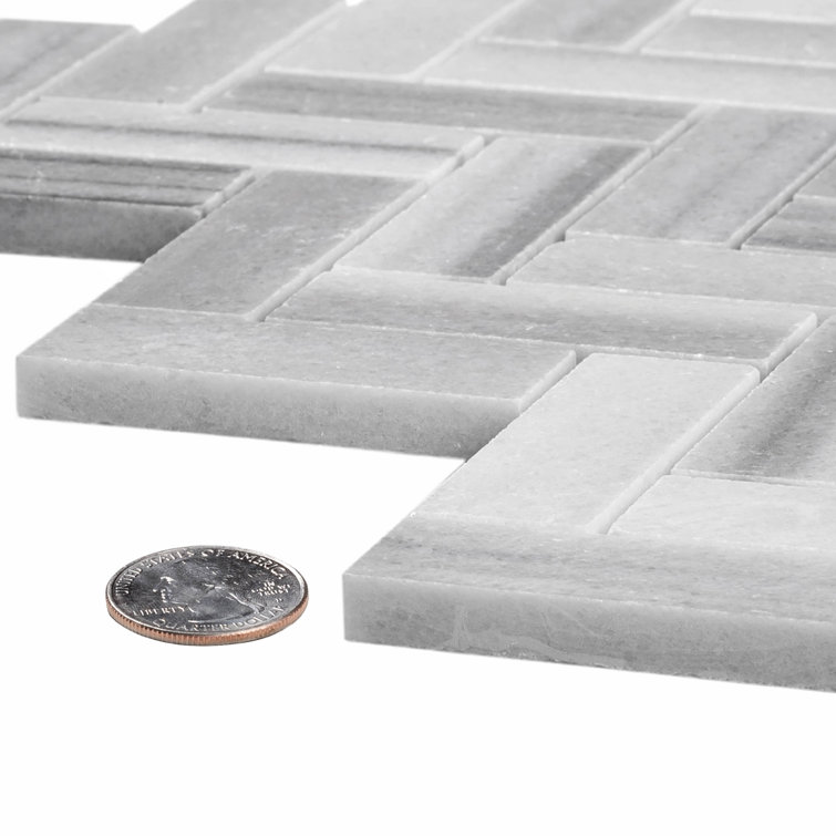 Gray Polished Marble Herringbone Mosaic Tile