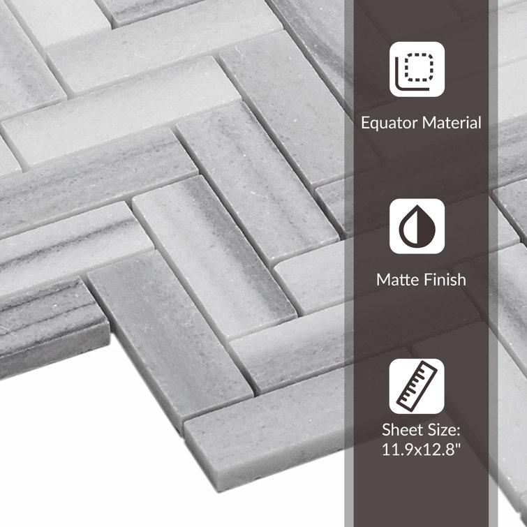 Gray Polished Marble Herringbone Mosaic Tile