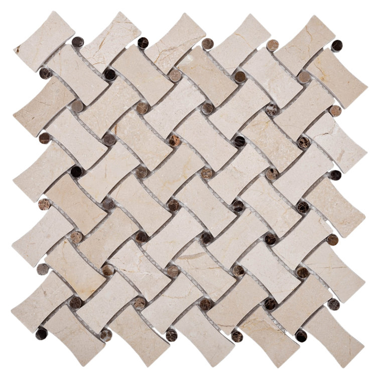 11" x 11" Beige Marble Basketweave Mosaic Tile