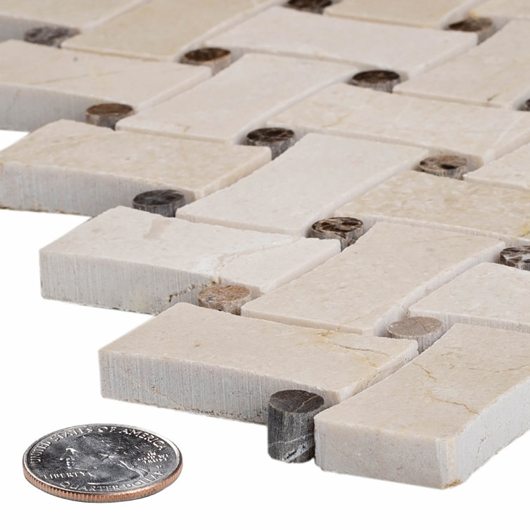 11" x 11" Beige Marble Basketweave Mosaic Tile