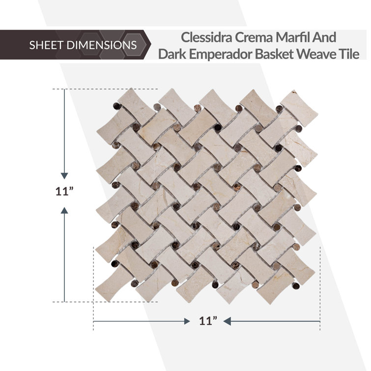 11" x 11" Beige Marble Basketweave Mosaic Tile