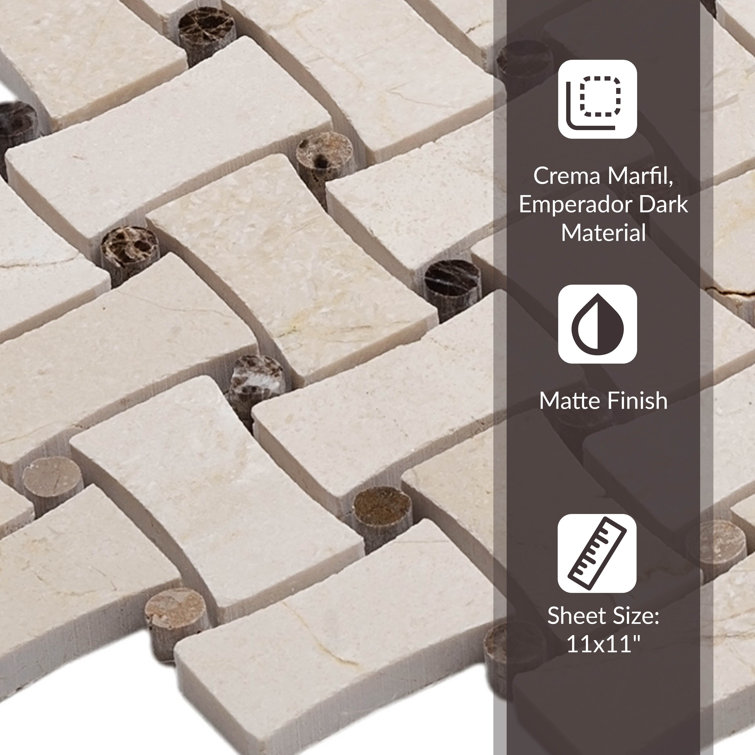 11" x 11" Beige Marble Basketweave Mosaic Tile