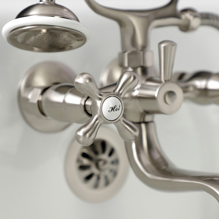 Brushed Nickel Wall Mount Clawfoot Tub Faucet with Hand Shower