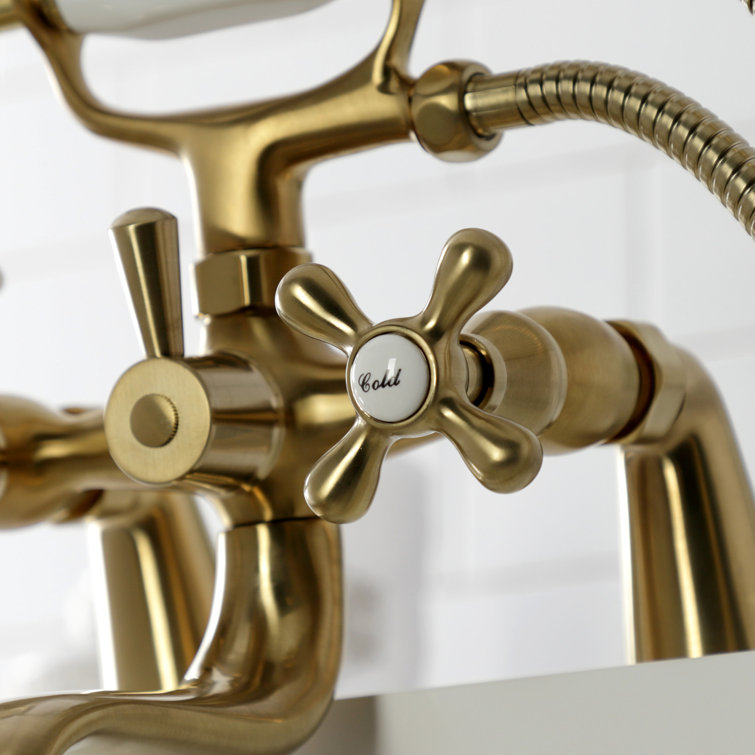 Brushed Brass Deck Mount Clawfoot Tub Faucet with Hand Shower