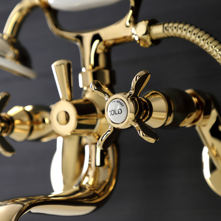 Polished Brass Wall Mount Clawfoot Tub Faucet with Hand Shower