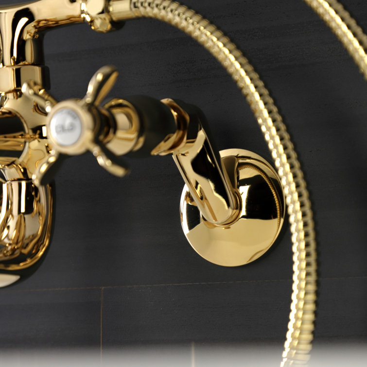 Polished Brass Wall Mount Clawfoot Tub Faucet with Hand Shower
