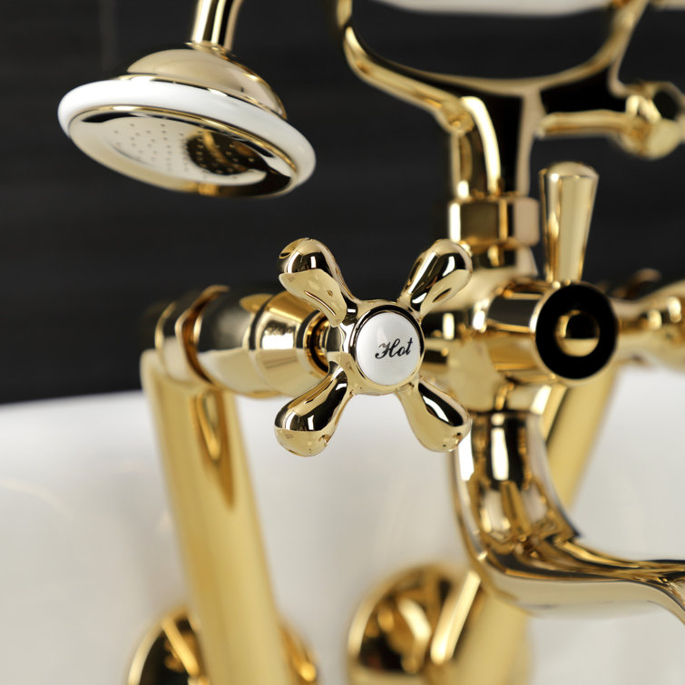 Polished Brass Wall Mount Clawfoot Tub Faucet with Hand Shower