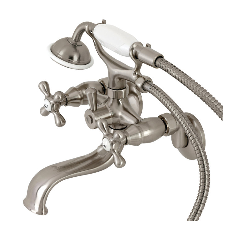 Brushed Nickel Wall Mount Clawfoot Tub Faucet with Hand Shower