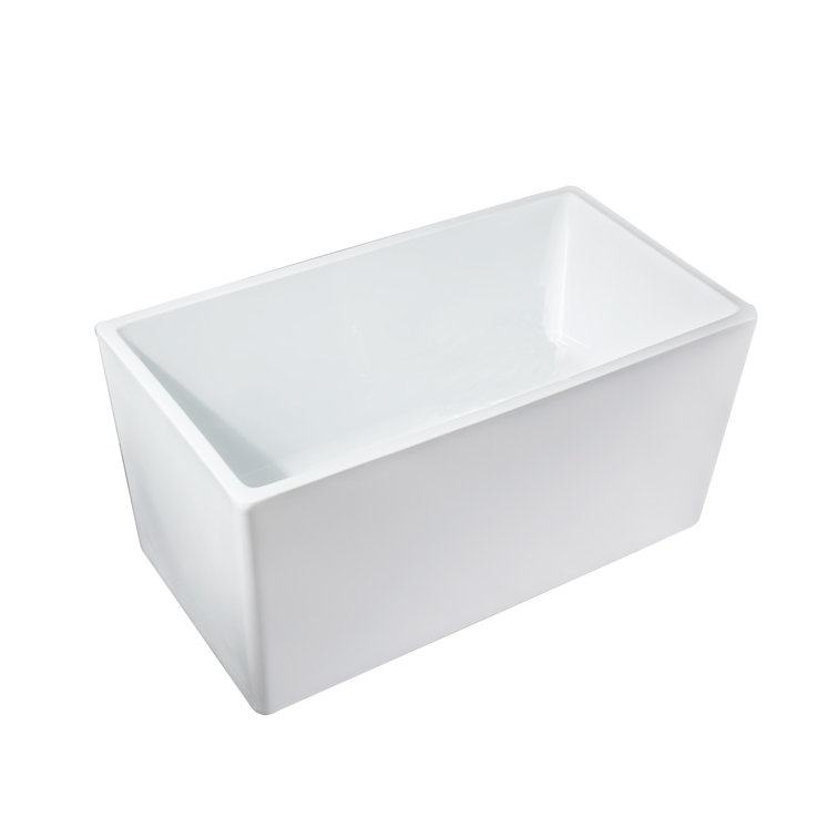 White Acrylic Rectangular Freestanding Soaking Bathtub, 44"